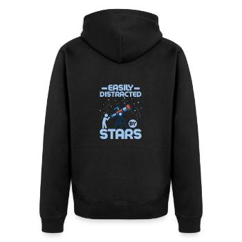 Easily Distracted By Stars Stargazer Telescope Ast - Unisex Premium Bio Zip Hoodie - Schwarz - Hinten - Nico (187cm)