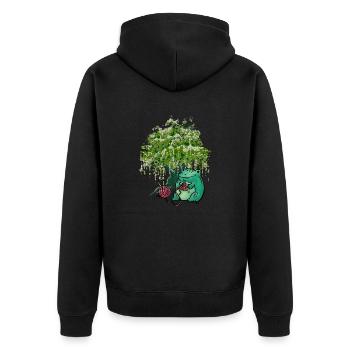 Frog Knitting Needle Knitting Needlework - Unisex Premium Organic Zip Hoodie - black - Back - Nico (187cm)