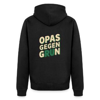 OPAS GEGEN GRÜN Grüne nein Danke - Unisex Premium Bio Zip Hoodie - Schwarz - Hinten - Nico (187cm)