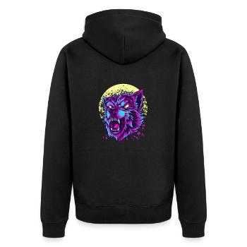 Wütender Wolf T-Shirt Vintage Retro Wölfe Hundehund - Unisex Premium Bio Zip Hoodie - Schwarz - Hinten - Nico (187cm)