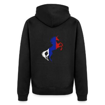 Einhorn Russland Flagge TShirt Magisches Einhorn Russisch - Unisex Premium Bio Zip Hoodie - Schwarz - Hinten - Nico (187cm)