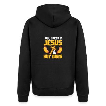All I Need Is Jesus & Hot Dogs Foodie Wiener Hotdo - Unisex Premium Bio Zip Hoodie - Schwarz - Hinten - Nico (187cm)