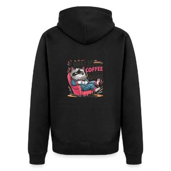 WEGEN DES KAFFEES - Unisex Premium Bio Zip Hoodie - Schwarz - Hinten - Nico (187cm)