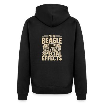 Mein Beagle hat keine Macken das sind Special Effe - Unisex Premium Bio Zip Hoodie - Schwarz - Hinten - Nico (187cm)