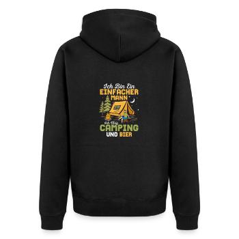 Ich bin ein einfacher Mann Ich mag Camping Camper - Unisex Premium Bio Zip Hoodie - Schwarz - Hinten - Nico (187cm)