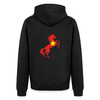 Einhorn Vietnam Flagge T-Shirt Magisches Einhorn Wortspiel - Unisex Premium Bio Zip Hoodie - Schwarz - Hinten - Nico (187cm)