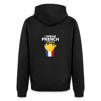 Conversational in French Fries: A Foodie's Tongue - Unisex Premium Organic Zip Hoodie - black - Back - Nico (187cm)