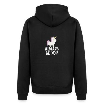 Sei immer du süßes rosa einhorn regenbogen magisch - Unisex Premium Bio Zip Hoodie - Schwarz - Hinten - Nico (187cm)