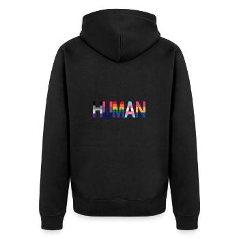 Human Flags - Unisex Premium Bio Zip Hoodie - Schwarz - Hinten - Nico (187cm)