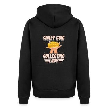 Crazy Coin Lady: Numismatisk entusiast ekstraordinær - Premium økologisk unisex-hættejakke - sort - Bagpå - Nico (187cm)