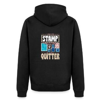 Dedicated Philatelist: Not Quitting, Just Collecti - Unisex Premium Organic Zip Hoodie - black - Back - Nico (187cm)