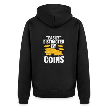 Distracted By Shiny Things: Coin Collector's Editi - Unisex Premium Bio Zip Hoodie - Schwarz - Hinten - Nico (187cm)