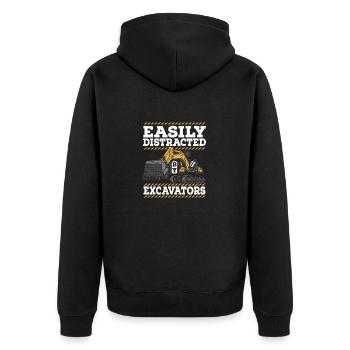Easily Distracted By Excavators Heavy Equipment Op - Unisex Premium Organic Zip Hoodie - black - Back - Nico (187cm)