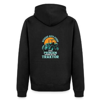 Echte Prinzen kommen mit dem Traktor Trecker Bauer - Unisex Premium Bio Zip Hoodie - Schwarz - Hinten - Nico (187cm)