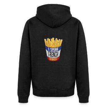 Fluent in French Fries: A Tasty Language - Unisex Premium Bio Zip Hoodie - Schwarz - Hinten - Nico (187cm)