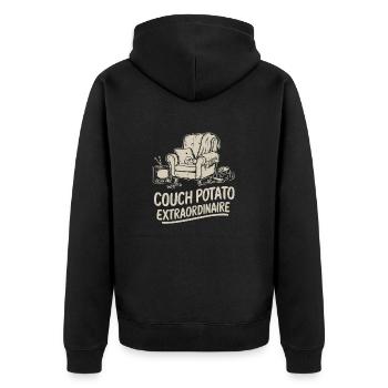 COUCH POTATO EXTRAORDINAIRE - Unisex Premium Organic Zip Hoodie - black - Back - Nico (187cm)