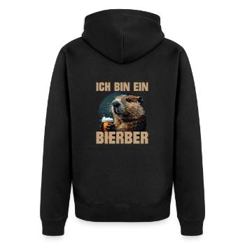 Ich bin ein Bierber lustiges Wortspiel Fun - Unisex Premium Bio Zip Hoodie - Schwarz - Hinten - Nico (187cm)