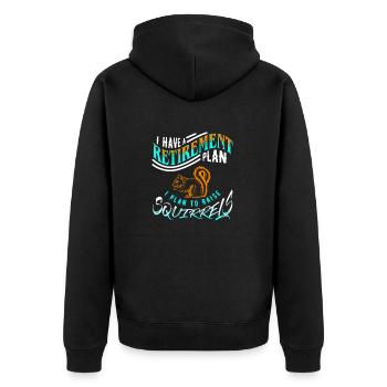 Ich habe einen Altersvorsorgeplan, den ich plane, Eichhörnchen aufzuziehen. - Unisex Premium Bio Zip Hoodie - Schwarz - Hinten - Nico (187cm)