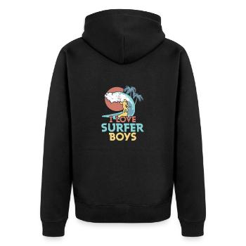 I Love Surfer Boys Surfing Summer Surfboard - Unisex Premium Bio Zip Hoodie - Schwarz - Hinten - Nico (187cm)