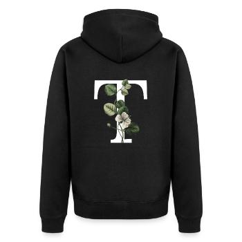 lettre T botanique vert - Veste à capuche bio Premium Unisexe - noir - Dos - Nico (187cm)