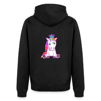 Einhorn Einhörner Fabelwesen Fabeltiere Kind - Unisex Premium Bio Zip Hoodie - Schwarz - Hinten - Nico (187cm)