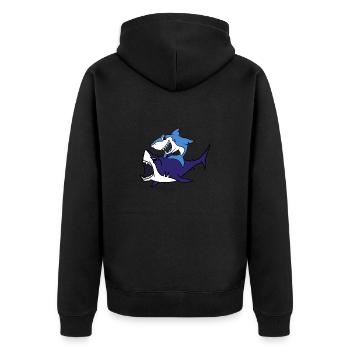 Shark Riding A Shark T-Shirt Funny Shark Rider - Unisex Premium Organic Zip Hoodie - black - Back - Nico (187cm)