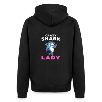 Verrückte Hai-Dame mit süßer lächelnder Hai-Neuheit - Unisex Premium Bio Zip Hoodie - Schwarz - Hinten - Nico (187cm)