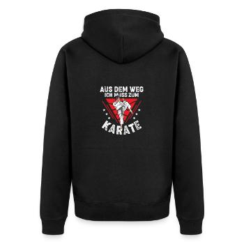 Aus dem Weg ich muss zum Karate Sport Training - Unisex Premium Bio Zip Hoodie - Schwarz - Hinten - Nico (187cm)