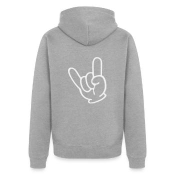 Rock Hand - Unisex Premium Organic Zip Hoodie - heather grey - Back - Nico (187cm)