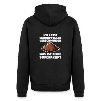 Schnupftabak Schnupfer Schnupftabak Dose - Unisex Premium Bio Zip Hoodie - Schwarz - Hinten - Nico (187cm)