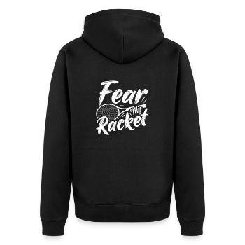 Fear My Racket Badminton Player - Unisex Premium Bio Zip Hoodie - Schwarz - Hinten - Nico (187cm)