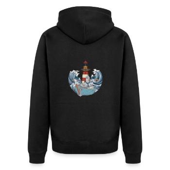 Möwen Boot Schifffahrt Leuchtturm Wellen Meer - Unisex Premium Bio Zip Hoodie - Schwarz - Hinten - Nico (187cm)
