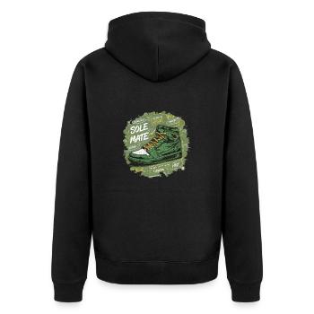 COOLE SCHUHE, SOLE MATE - Unisex Premium Bio Zip Hoodie - Schwarz - Hinten - Nico (187cm)
