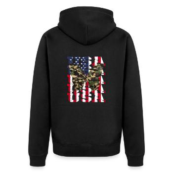 USA Amerika Camouflage Schmetterling - Unisex Premium Bio Zip Hoodie - Schwarz - Hinten - Nico (187cm)