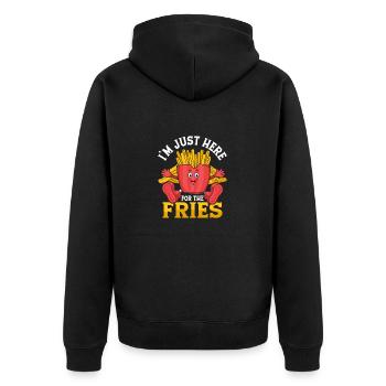 Fries Over Everything: Just Here for the Crunch - Unisex Premium Organic Zip Hoodie - black - Back - Nico (187cm)