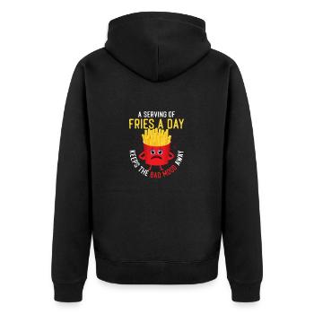 Fries Over Frowns: Spreading Cheer with Every Serv - Unisex Premium Bio Zip Hoodie - Schwarz - Hinten - Nico (187cm)