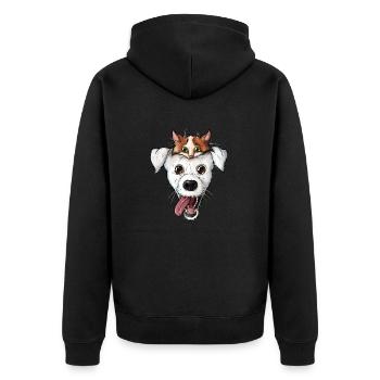 Hund Katze Gesicht - Unisex Premium Bio Zip Hoodie - Schwarz - Hinten - Nico (187cm)