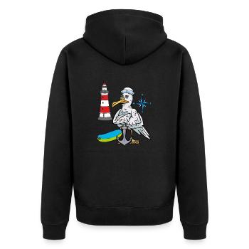 Seagull Seagulls Lighthouse Compass Seafarer Ahoy - Unisex Premium Organic Zip Hoodie - black - Back - Nico (187cm)