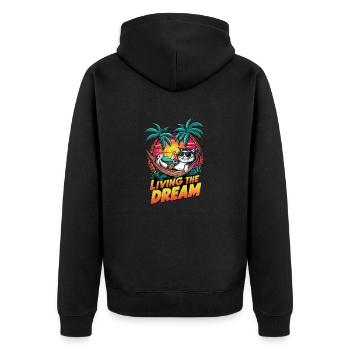 chat avec une biere à la plage - humour - Veste à capuche bio Premium Unisexe - noir - Dos - Nico (187cm)
