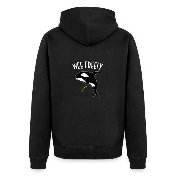 Wee Freely T-Shirt - Funny Killer Whale Orca Pun - Unisex Premium Organic Zip Hoodie - black - Back - Nico (187cm)