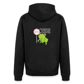 J’attends juste le bus parce que ma voiture s’amuse à crapauder - Veste à capuche bio Premium Unisexe - noir - Dos - Nico (187cm)