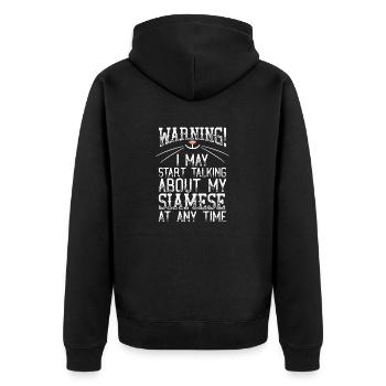 Warning! May Start Talking Siamese At Any Time Fun - Unisex Premium Organic Zip Hoodie - black - Back - Nico (187cm)