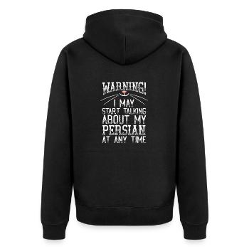 Warning! May Start Talking Persian At Any Time Cat - Unisex Premium Organic Zip Hoodie - black - Back - Nico (187cm)