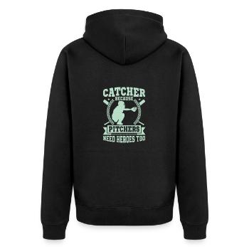 Catcher Because Pitchers Need Heroes Too Baseball - Unisex Premium Bio Zip Hoodie - Schwarz - Hinten - Nico (187cm)