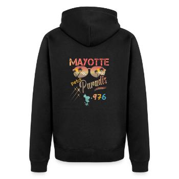 Geschenkidee Grafikdesign Karte von Mayotte 976 - Unisex Premium Bio Zip Hoodie - Schwarz - Hinten - Nico (187cm)
