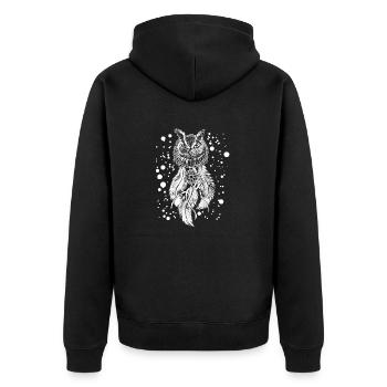 Owl Dream Catcher T-Shirt - Cool Nocturnal Birds - Unisex Premium Organic Zip Hoodie - black - Back - Nico (187cm)
