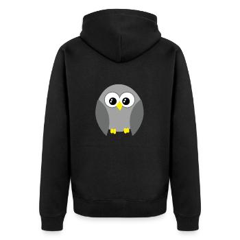 Gray Hoot Owl Cute Big Eyes Predator Bird Lover - Unisex Premium Organic Zip Hoodie - black - Back - Nico (187cm)