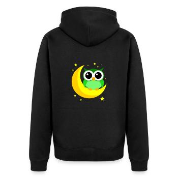 Green Owl On Moon Cartoon Predator Bird Nocturnal - Unisex Premium Organic Zip Hoodie - black - Back - Nico (187cm)