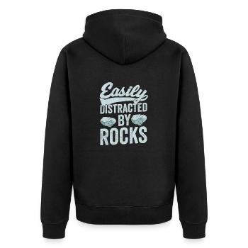 Easily Distracted By Rocks Geology Geologist - Unisex Premium Bio Zip Hoodie - Schwarz - Hinten - Nico (187cm)