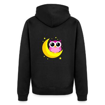 Pink Owl On Moon Cartoon Nocturnal Bird Lover Cool - Unisex Premium Organic Zip Hoodie - black - Back - Nico (187cm)